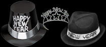 bulk black and silver nye hats and tiaras