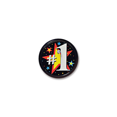 #1 Blinking Black Button with a Yellow Star outlined in Red and a bold #1 