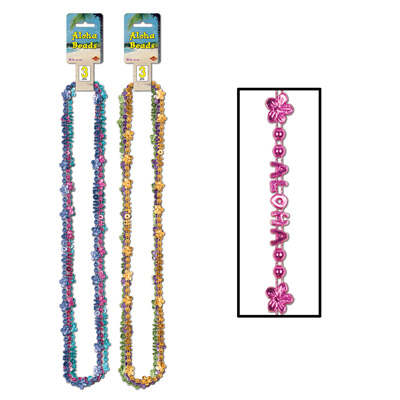 Aloha Beads-Of-Expression with small round beads, flower beads and letter beads that spells "Aloha".