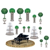 Black-Tie Piano & Decor Props including a piano, fountains and plants on thin plastic material.