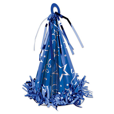 Blue Cone Hat with stars/streamers Balloon Weight