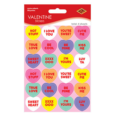Different Phrases Candy Heart Stickers for Valentine's Day