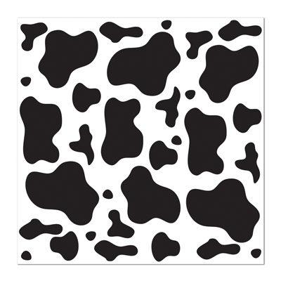 White bandana printed with black cow prints. 