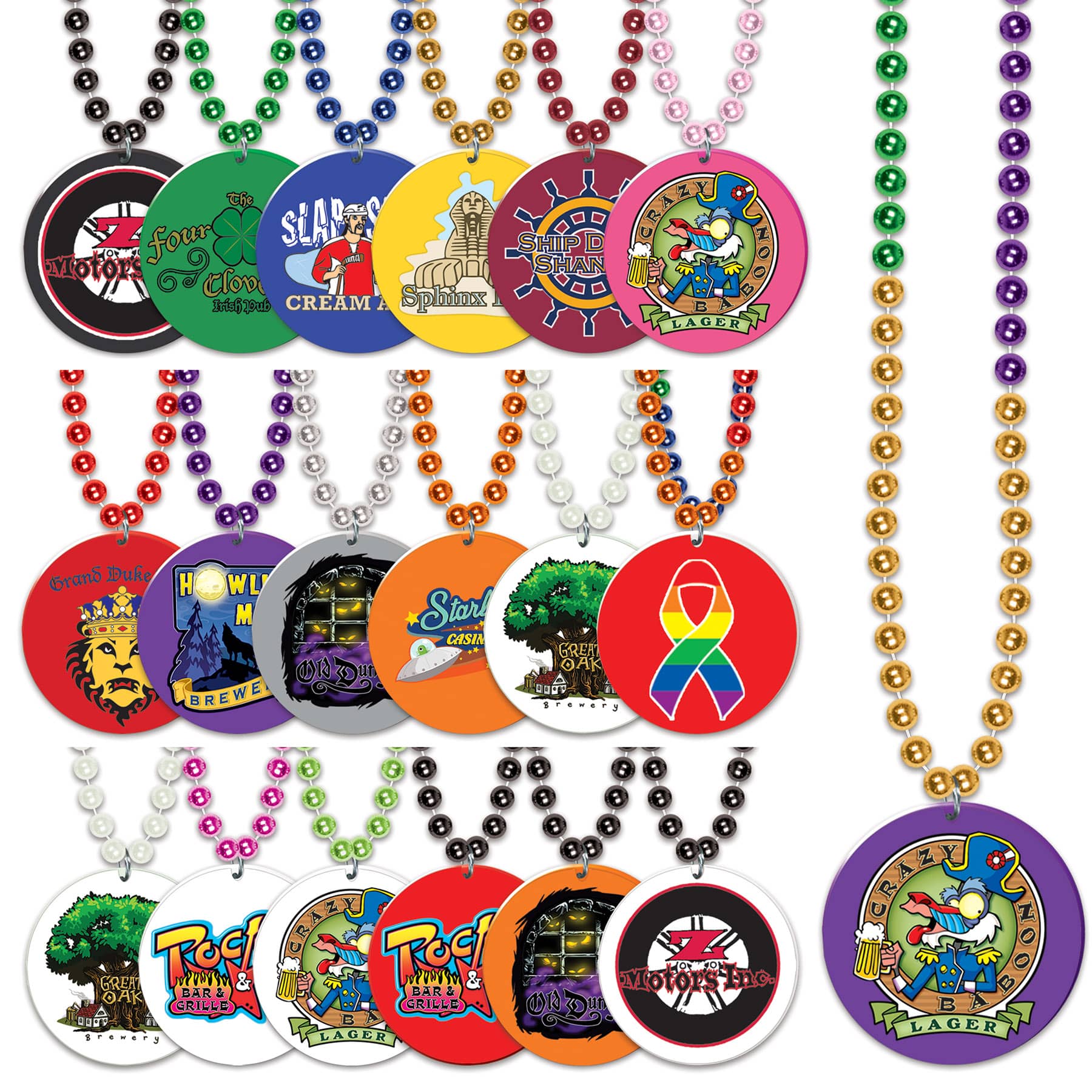 Custom Full-Color Imprinted Print-N-Toss Medallion Beads Custom Imprinted Print-N-Toss Medallion Beads, custom, beads, party favor, holiday, wholesale, inexpensive, bulk, new years eve, st. patricks day, mardi gras, oktoberfest