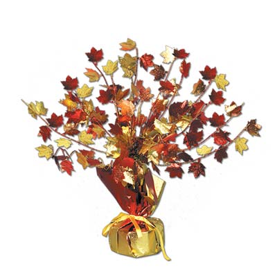 Fall Leaves Orange, Gold, Red Gleam N Burst Weighted Centerpiece