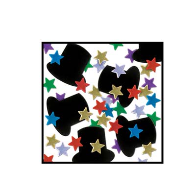 Black Top Hats & Multi Color Mini Stars Confetti
