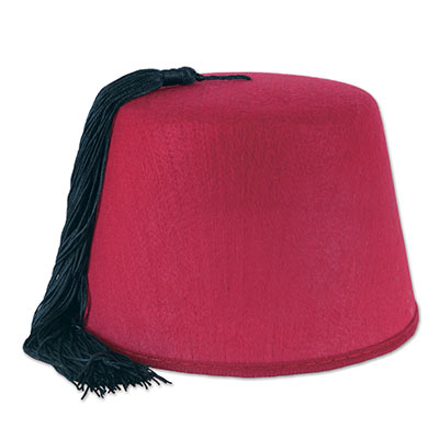 Fez hat covered in felt material with a black tassel.