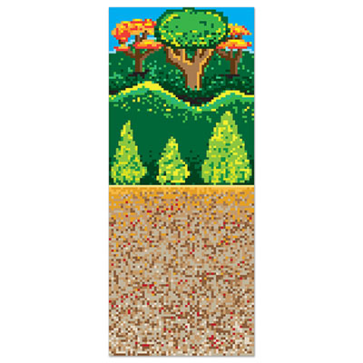 Forest 8-Bit Backdrop printed on thin plastic material.