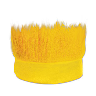 Yellow fabric headband with  hair like material standing straight up.
