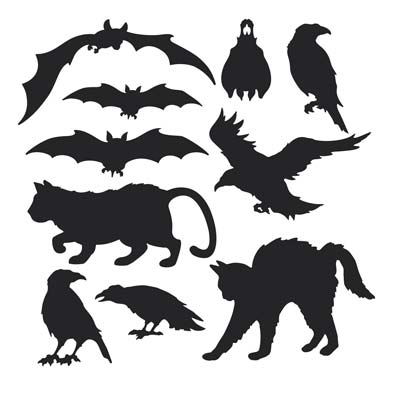Halloween Silhouettes (Pack of 12) Halloween Silhouettes, halloween, decoration, bat, cat, raven, wholesale, inexpenisve, bulk