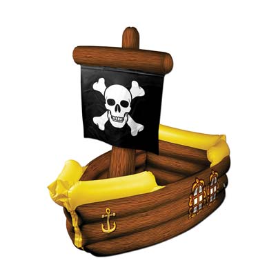 Inflatable pirate ship cooler made of plastic material with great detail.