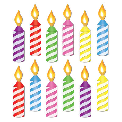 Mini Birthday Candle Cutouts of assorted colors printed on card stock material.