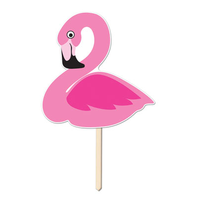 Plastic Flamingo Yard Sign attached to a wooden stick for easy use.