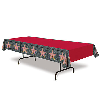 Red Carpet "Star" Tablecover has a red center with Hollywood looking stars on the side.