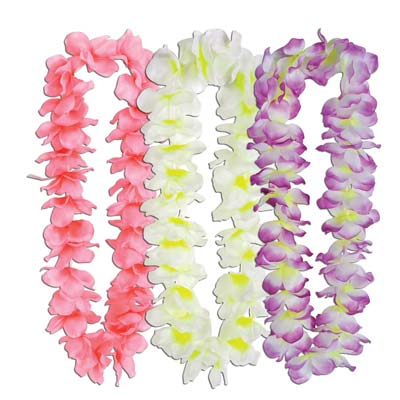 Silk 'N Petals Island Oasis Leis are pink, white and purple in color.