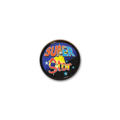Super Star Blinking Black Button with colorful bold colors in red and blue