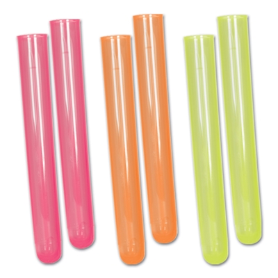 Pink, orange, and green neon plastic test tube shot glasses 
