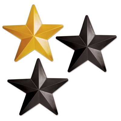 Gold and black stars made of molded plastic material with a dimensional look.