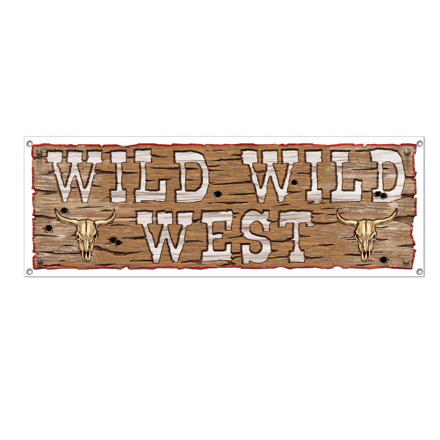 wooden looking plastic sign that reads wild wild west