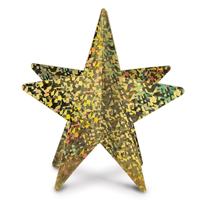 Gold prismatic card stock star designed in 3-D.