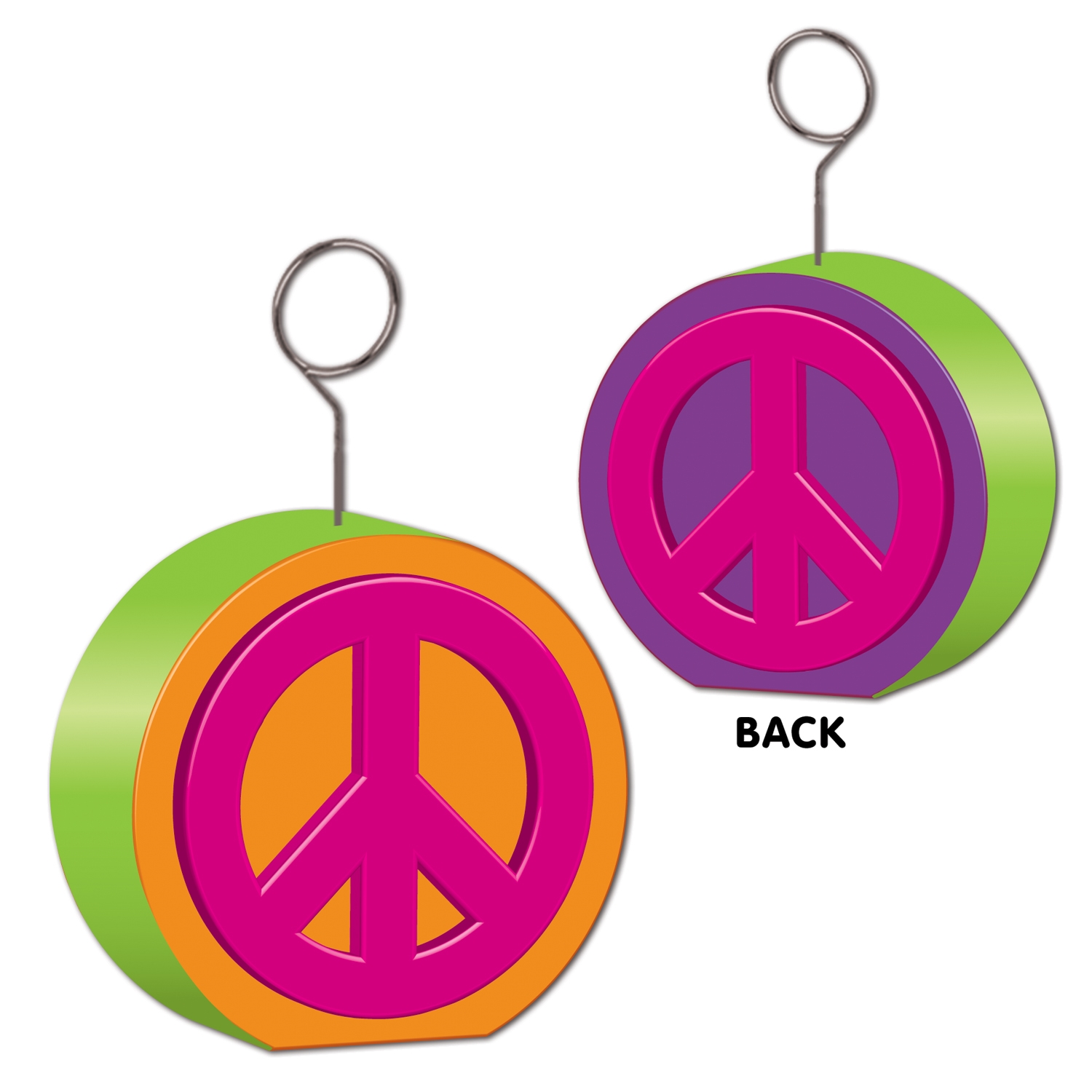 peace sign balloon holders in 1960s colors