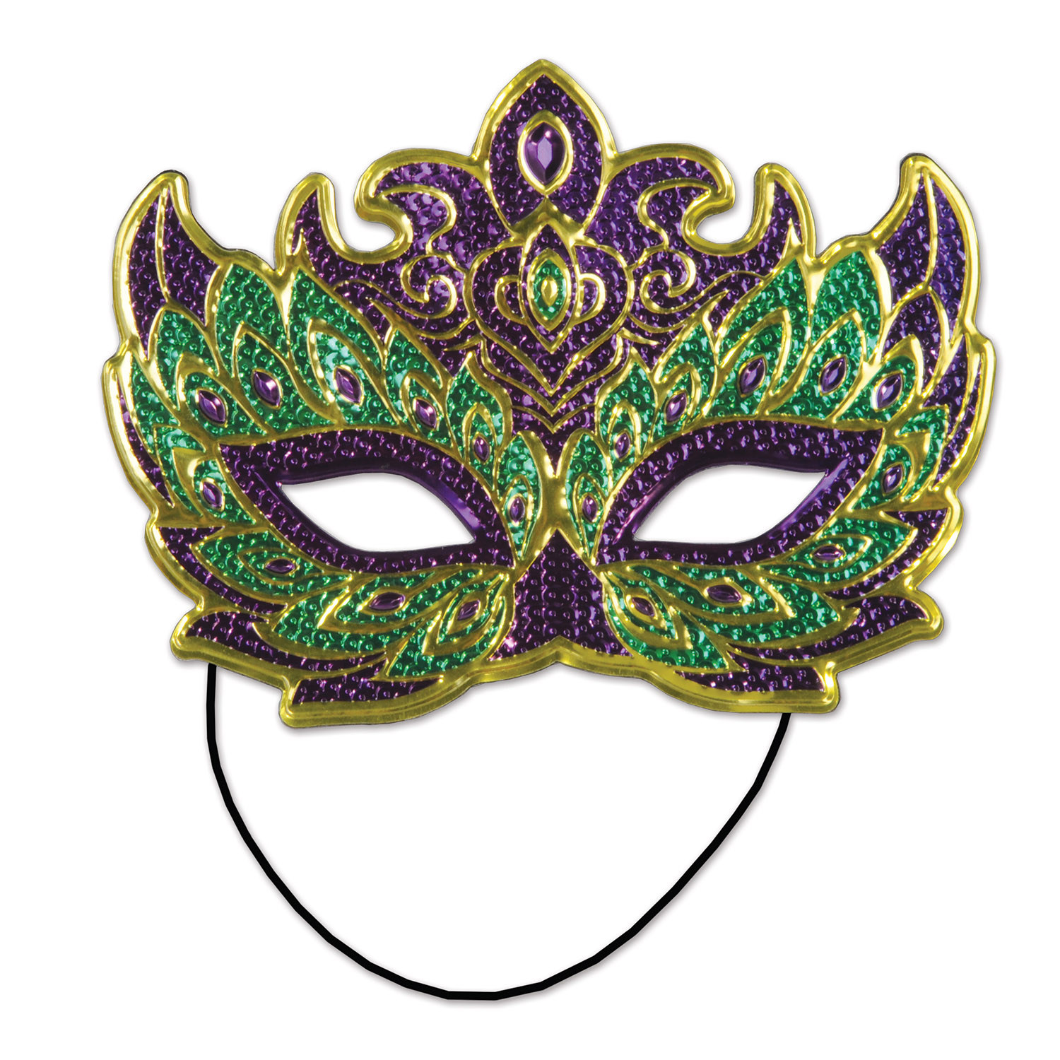 green gold and purple mask with a band