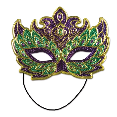 green gold and purple mask with a band