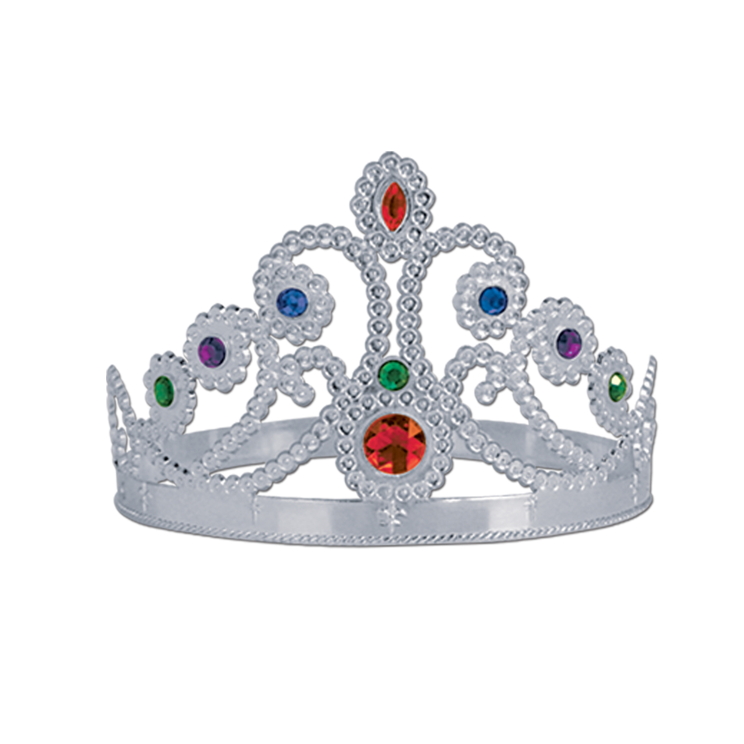 silver queens tiaras with bright colored jewels