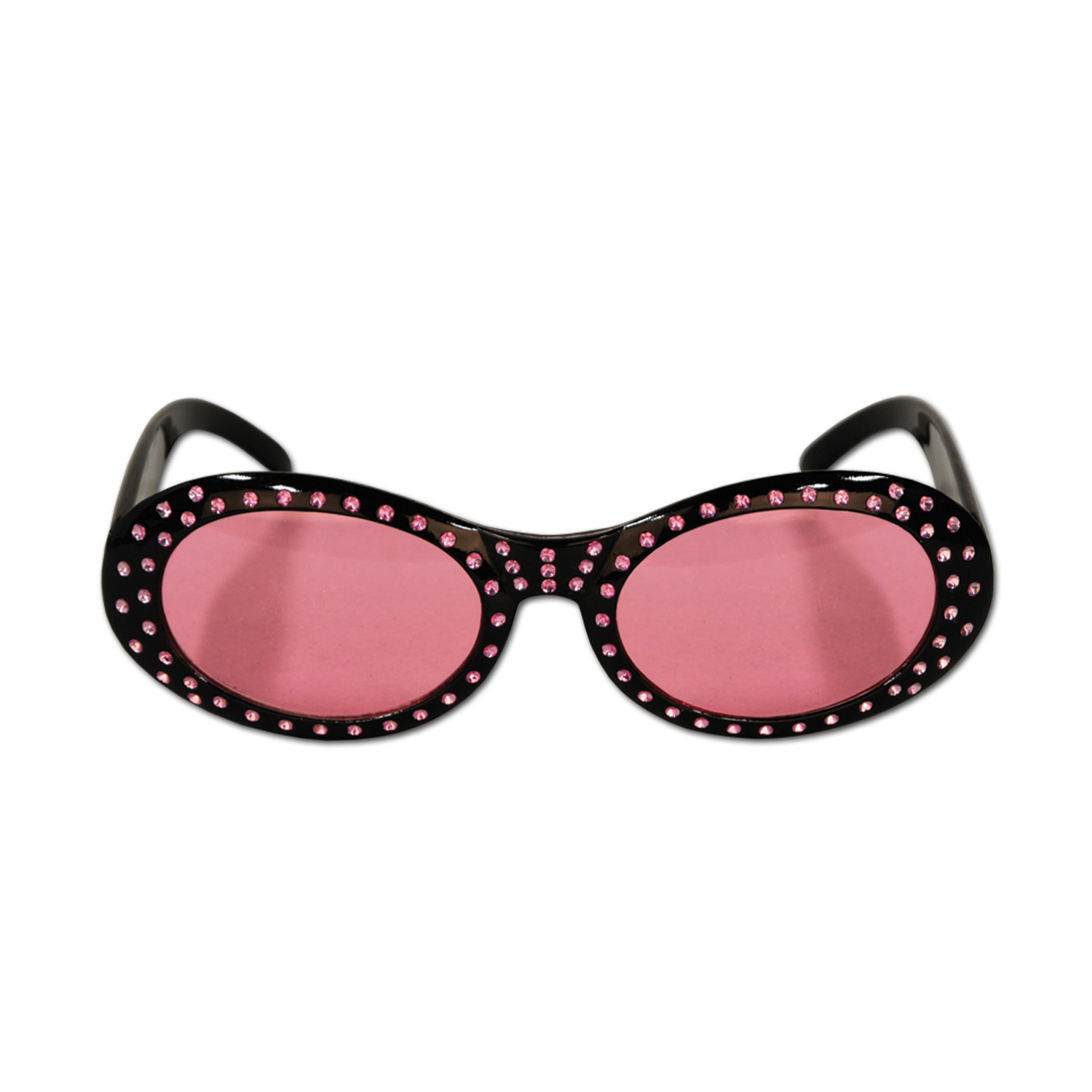 pink and black diva eye glasses with jewels around the frame