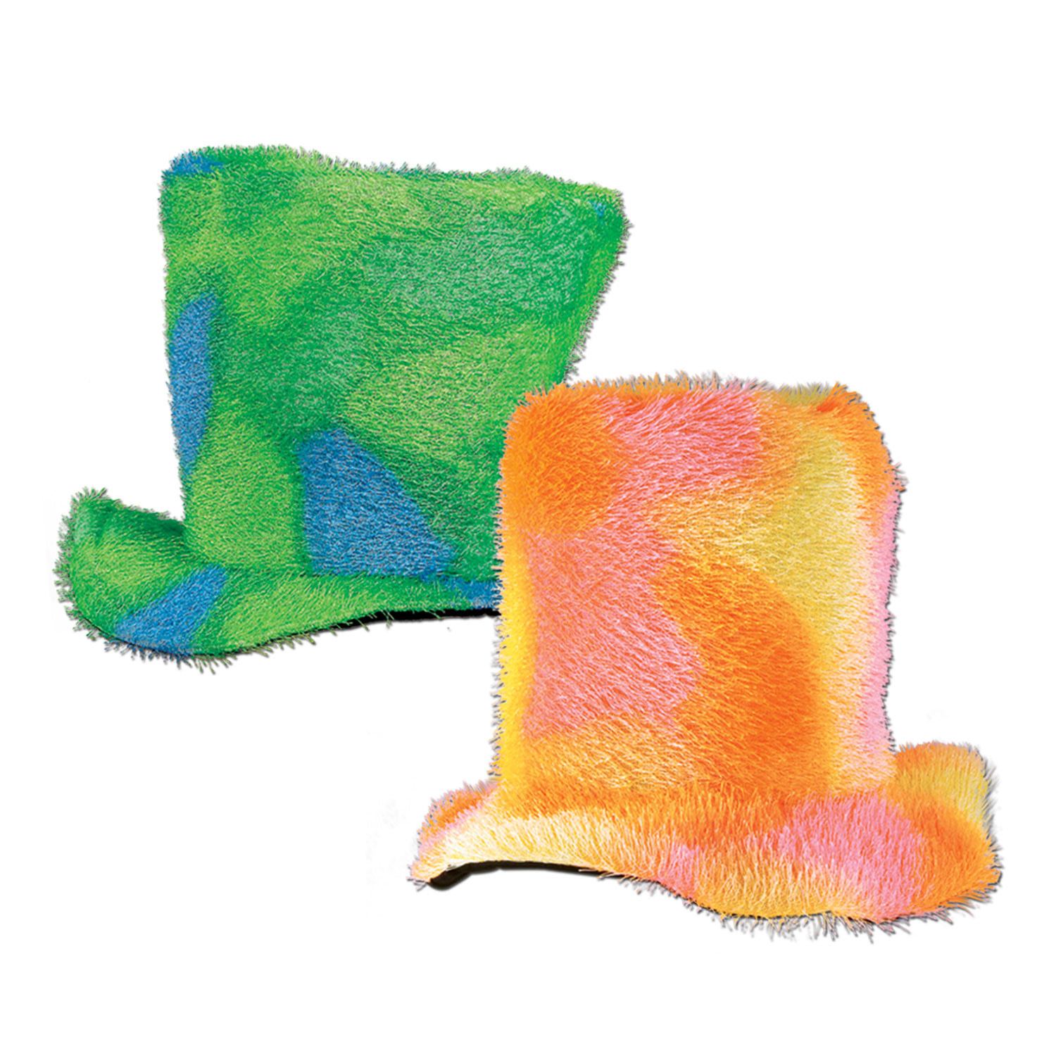 1970s style fuzzy hat in green and yellow