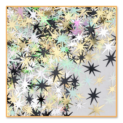 metallic star confetti in black, silver, and assorted star colors