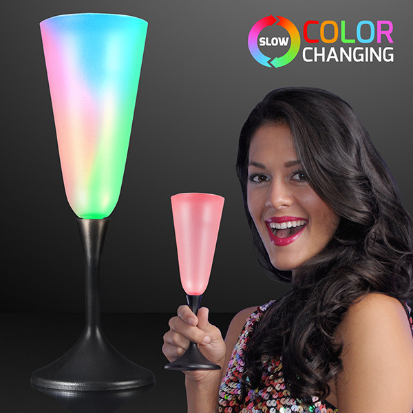 LED Champagne Glass with Black Base. This LED Champagne Glass will add a little flare to drinking.