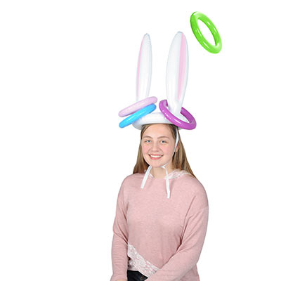 Inflatable bunny ears to wear on the head and toss rings on as a game.