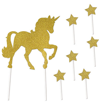 Unicorn Cake Topper (Pack of 12) gold, unicorn, cake, topper, sweets, birthday princess 
