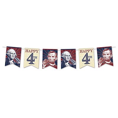 Streamer with pennants printed with presidents and "Happy 4th".