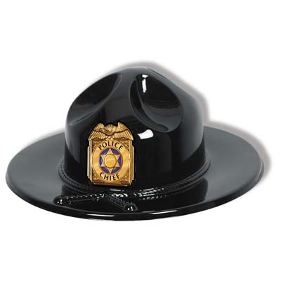 Black Plastic Trooper Hat with Gold police chief badge