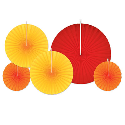 red, yellow, and orange hanging paper fans