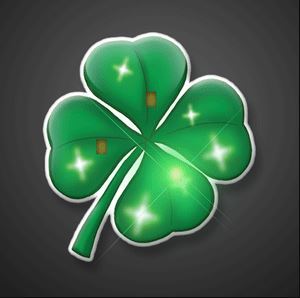 Flashing Four Leaf Clover Blinking Pins. These Four Leaf Clover Blinking Pins are the perfect addition to any St. Patricks Day outfit.
