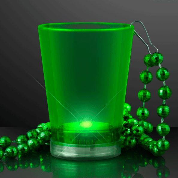 Light Up Green Shot Glass Bead Necklaces. This Light Up Shot Glass Necklace will add fun colors to drinking.