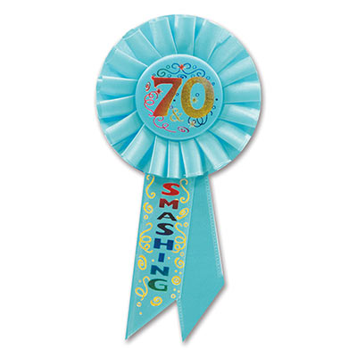 70 & Smashing Light Blur Rosette with multi colors of metallic lettering and swirl designs 