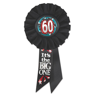 60 Its The Big One Black Rosette with bold silver metallic lettering and red, blue and silver shooting star designs 