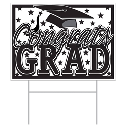 Black Congrats Grad Yard Sign