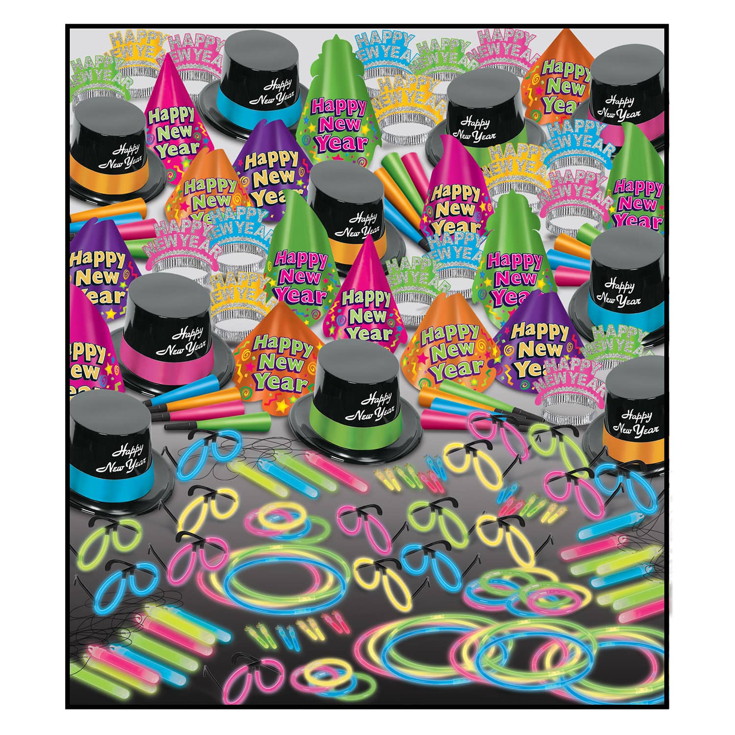 multi colored new year's eve party kits