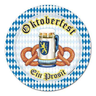 Oktoberfest Plates with Blue and white edge