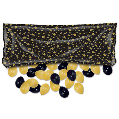 Black with Gold Stars Plastic Balloon Bag