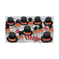 Red and black new years eve party kits with velour top hats