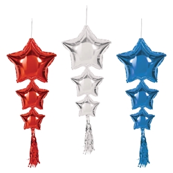 Red Silver Blue Foil Star Balloons w/ Tassels  