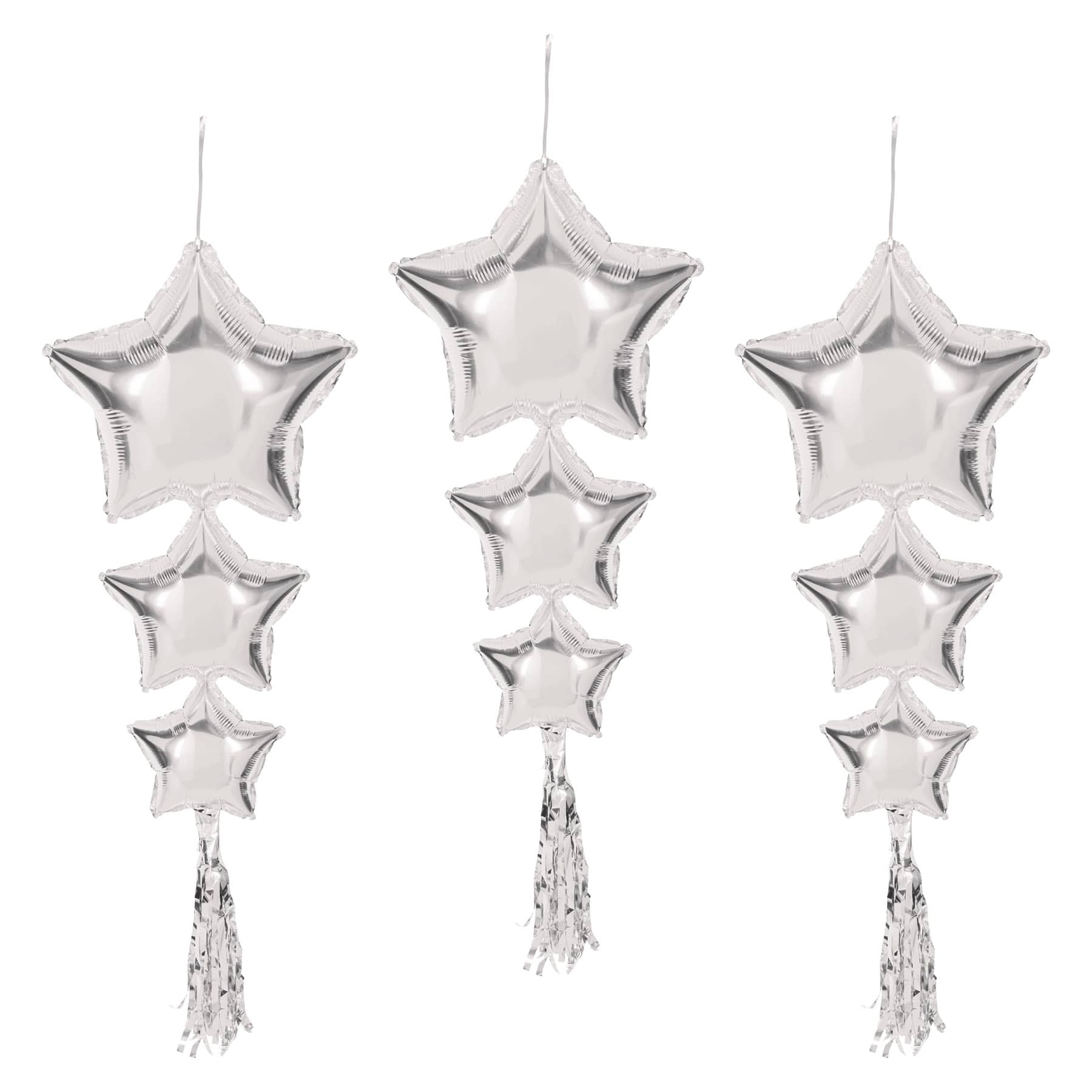 Silver Foil Star Balloons w/ Tassels  