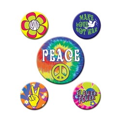 1960s peace buttons that are tie-dye 