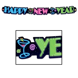 Mulit-colored neon light design happy new year streamer. 